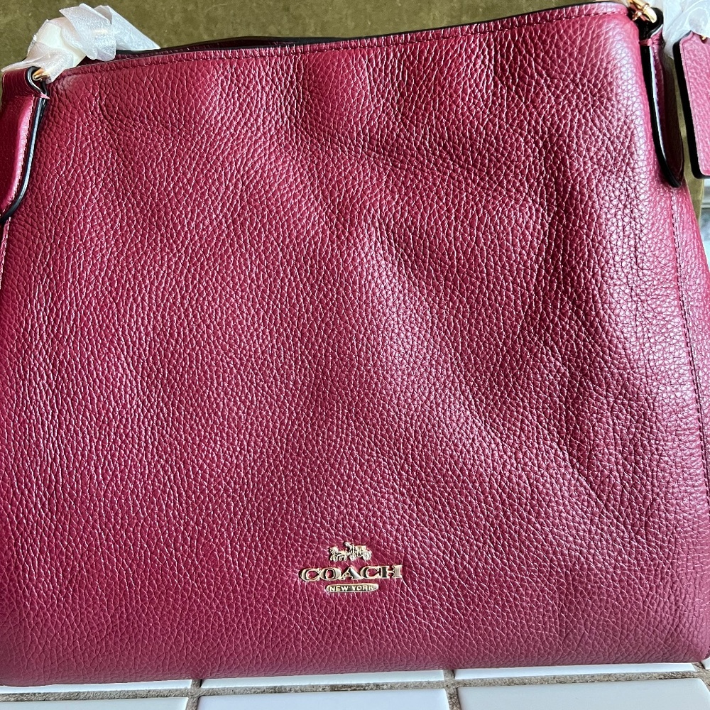 Coach Hallie Deep Red Pebble  NWT